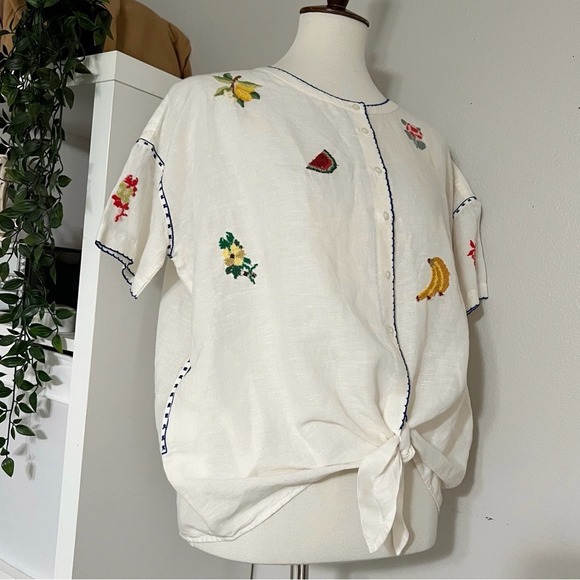 Anthropologie Intropia Needlepoint‎ Embroidered Fruit Blouse Size Small - Picture 8 of 12